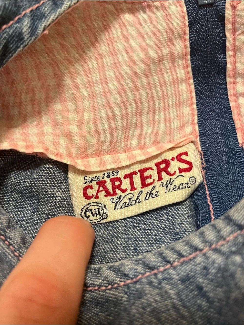 Carter's Patchwork Denim Dress with Pink & Green Embroidery